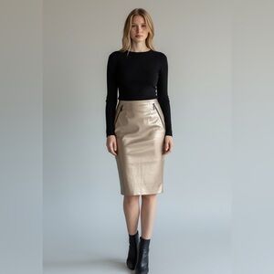 GILI Size 4 Champagne Faux Leather Pencil Skirt